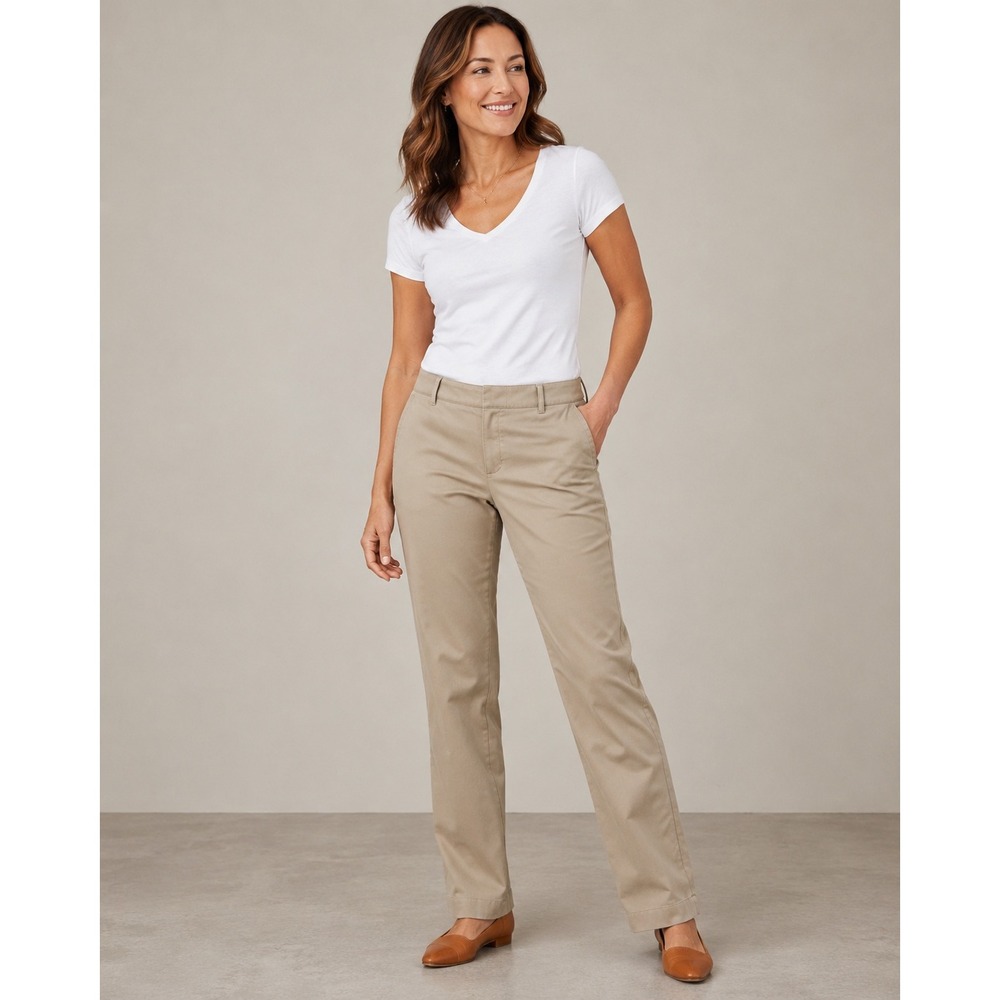 Eddie Bauer Mercer Fit Khaki Pants Womens 14 Tan Cotton Straight Leg Trousers